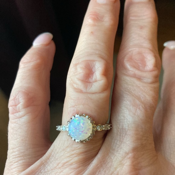 Fire White Opal ring with diamonds set in Sterling  size 5 3/4 - Picture 1 of 5